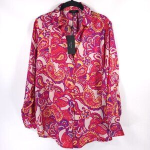 NWT HAVER LONDON Paisley Floral Button Down Shirt LS 2 Ways Untied Tied Size S/P